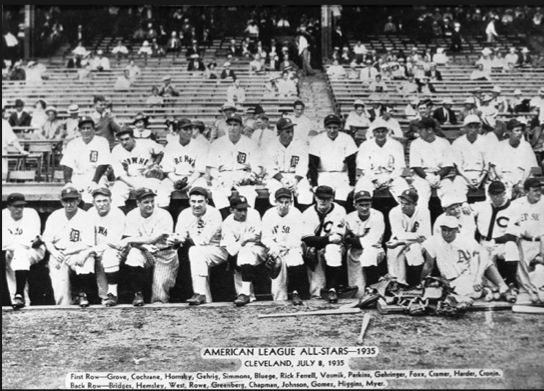 Lou Gehrig and fan 5-year-old Charlie Rhode, before the start of the 1935  All-Star game.