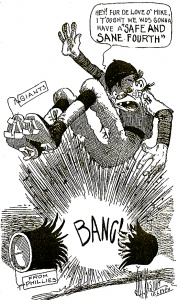 Cartoon from Philadelphia Inquirer account of July 4, 1911 game between Giants-Phillies Cartoon from Philadelphia Inquirer account of July 4, 1911 game between Giants-Phillies