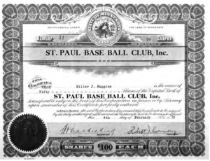 Miller Huggins stock certificate Miller Huggins stock certificate