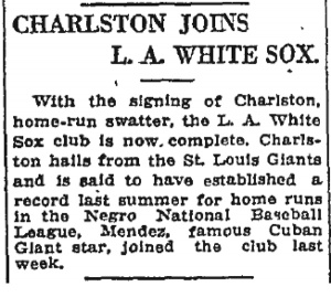 Oscar Charleston clipping, Nov. 26, 1921 Oscar Charleston clipping, Nov. 26, 1921