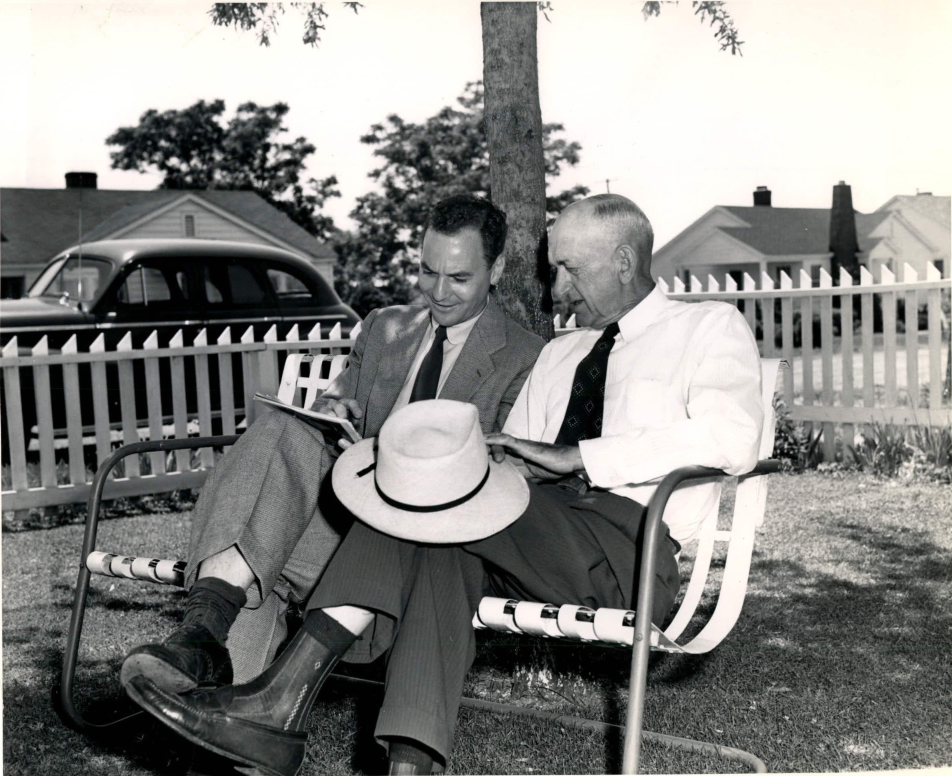 Shoeless Joe Jackson and sports writer Furman Bisher, 1949