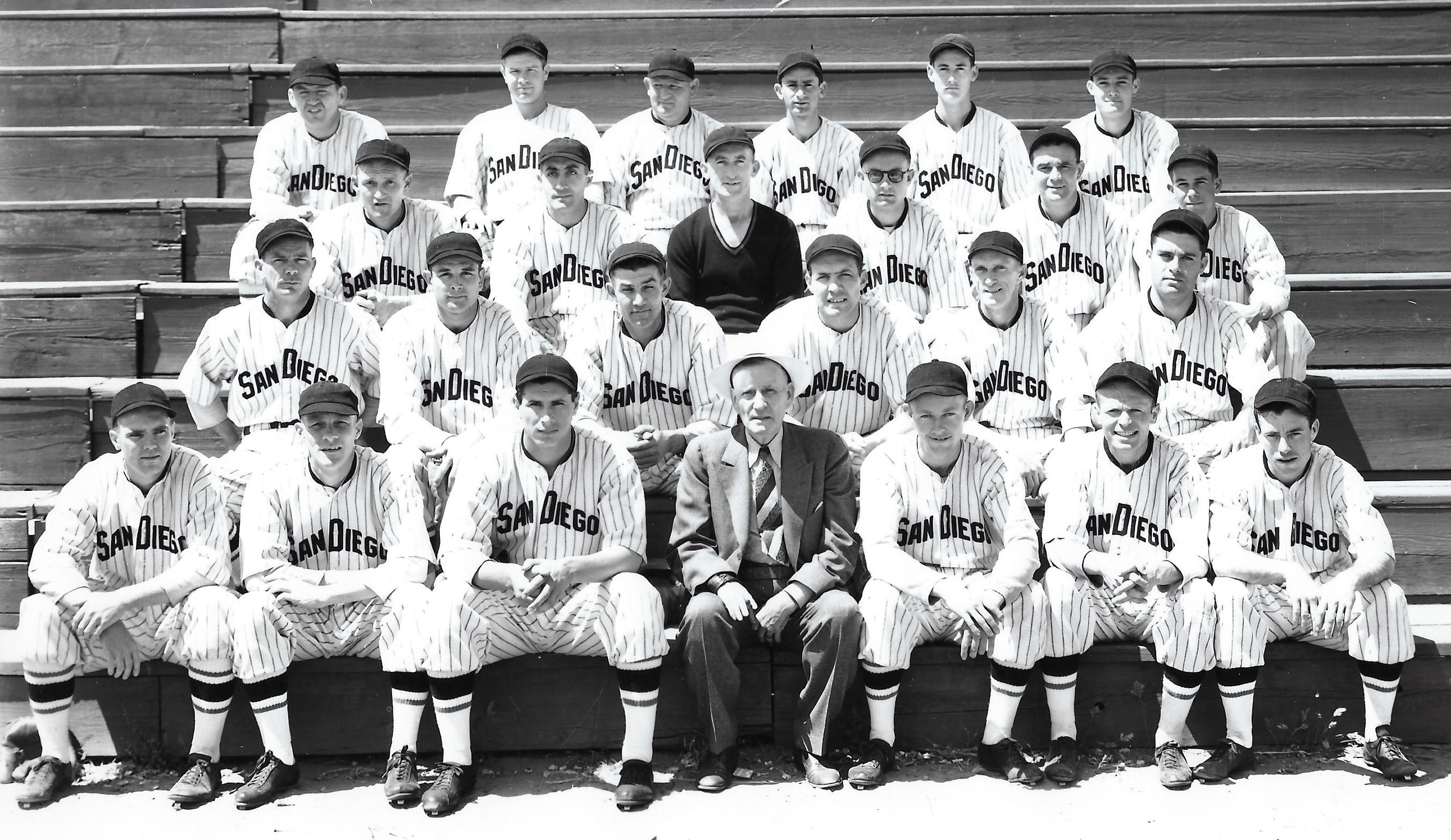 Ted Williams wearing a San Diego Padres uniform — Calisphere