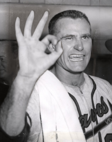 Milwaukee Braves pitcher Lew Burdette pitches a one-hitter but