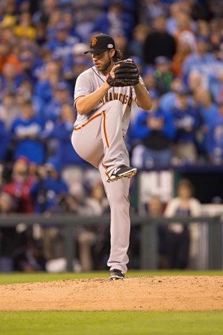 Madison Bumgarner throws a pitch during Game 7 of the 2014 World Series (MLB.COM)