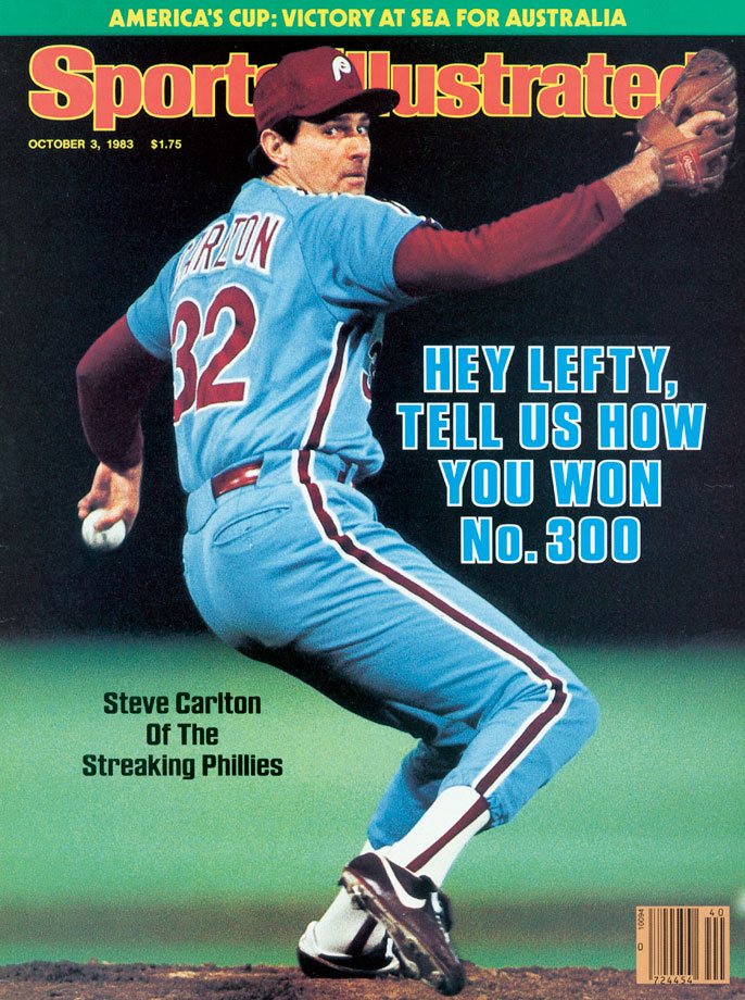 Philadelphia Phillies pitcher Steve Carlton gets a hug from his wife, Bev,  after winning his 300th major league game in St. Louis, Mo., Friday night,  Sept. 23, 1983. Carlton's win was against