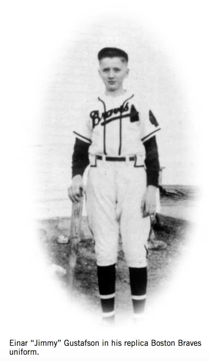 Einar “Jimmy” Gustafson in his replica Boston Braves uniform.