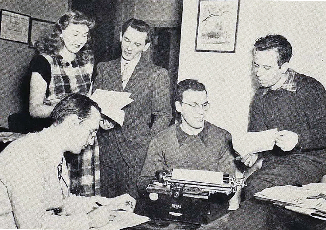 Dorothy Zander working at the Fenn College newspaper, circa 1948