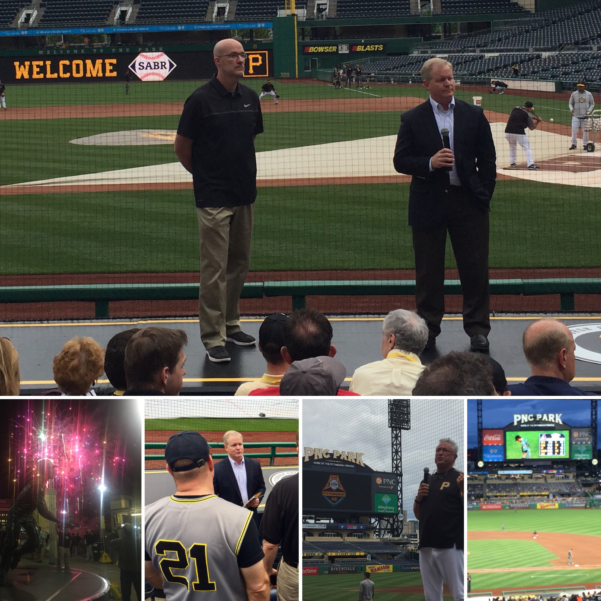 Before the Pirates’ game against the Arizona Diamondbacks, special SABR 48 presentations took place at PNC Park with Pirates general manager Neal Huntington, manager Clint Hurdle, broadcaster Joe Block, Director of Baseball Informatics Dan Fox, and Thomas E. Kennedy, former project executive for the Sports & Exhibition Authority of Pittsburgh and Allegheny County.