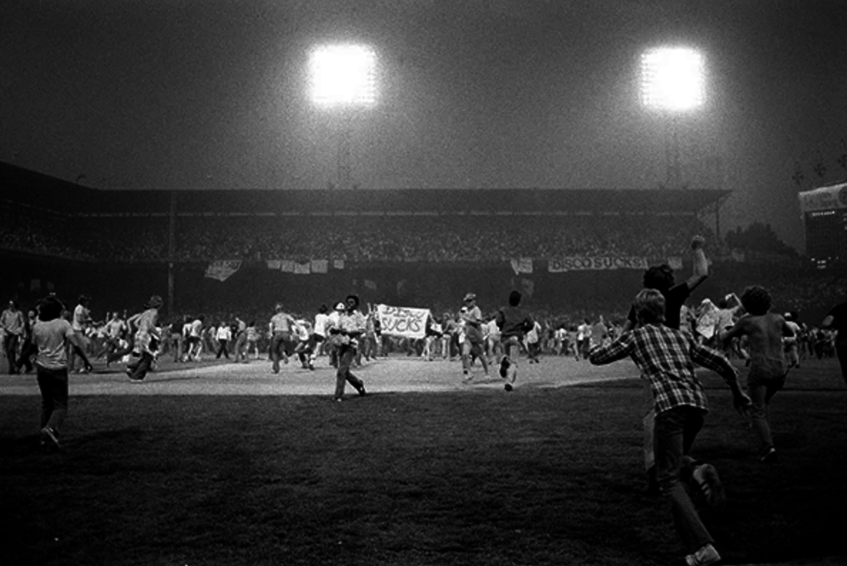 Disco Demolition Night at Comiskey Park in Chicago 1979 