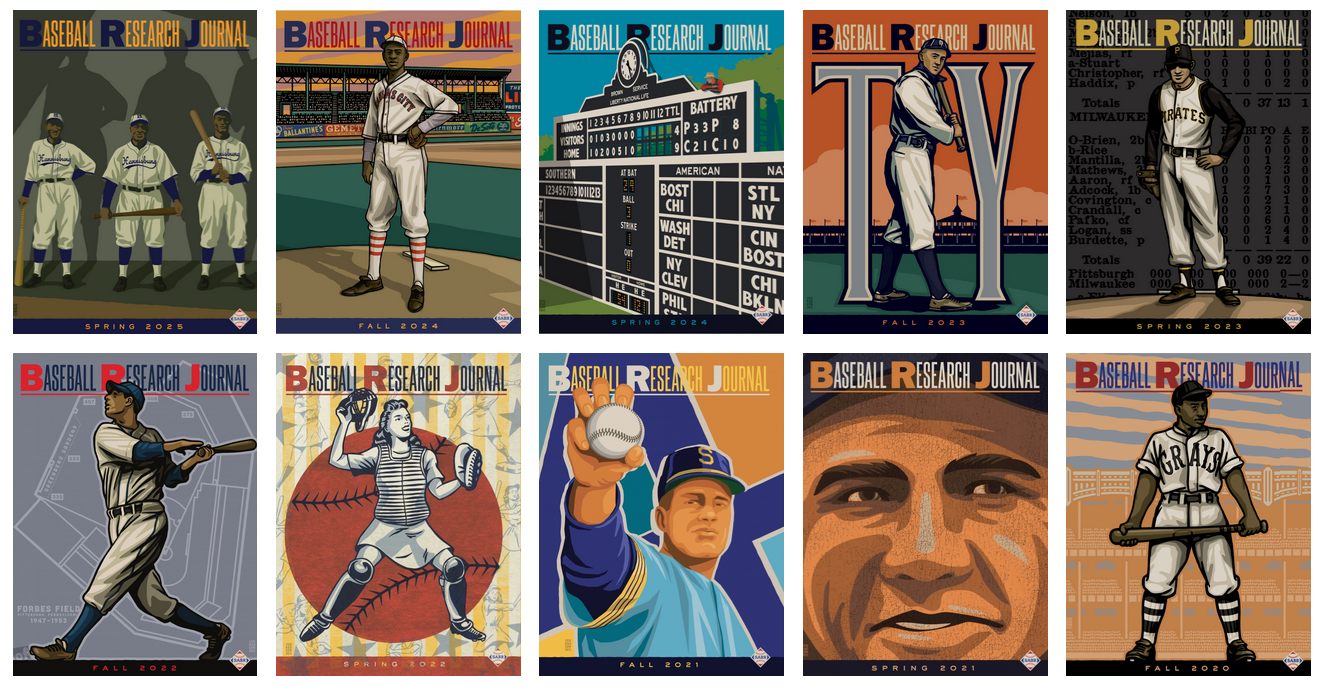 Baseball Research Journal covers, designed by Gary Cieradkowski Jr.